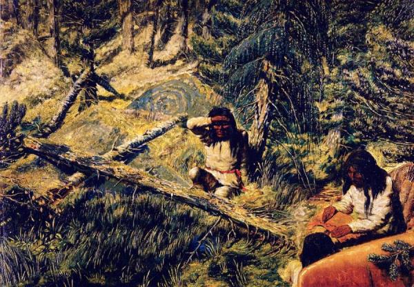 Drawing A Map On Birch-bark (rivière Moisie, Labrador Peninsula Expedition) by William George Richardson Hind