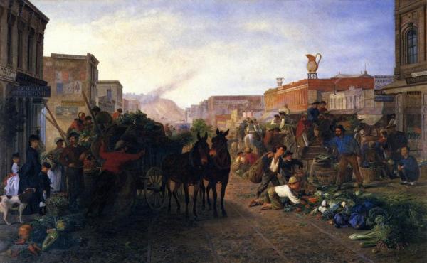 Market Scene, Sansome Street, San Francisco by William Hahn