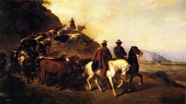 Mexican Cattle Drive In Southern California by William Hahn Oil Painting Reproductions