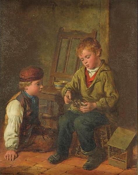 Feeding The Baby Birds by William Hemsley Oil Painting Reproductions