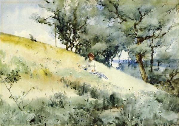 Girl Sitting On A Hillside by William Henry Holmes Oil Painting Reproductions