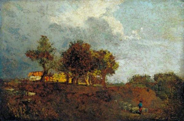 Landscape With Elm Trees And A Farm, Near Bayswater by William Henry Hunt Oil Painting Reproductions