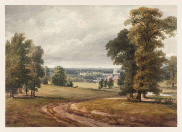 William Henry Hunt Near Bushey. Landscape With Distant Church Beyond Trees