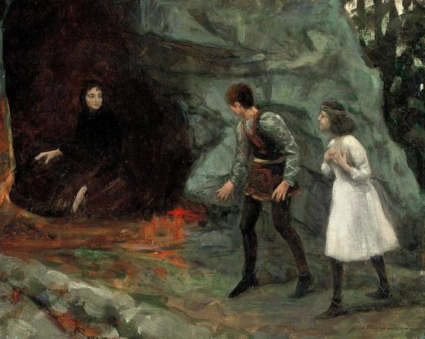 Young Children Approaching The Witch's Cave by William Henry Margetson