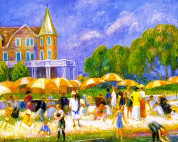 Beach Umbrellas At A Blue Point by William James Glackens