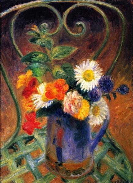 Flowers In A Garden Chair by William James Glackens