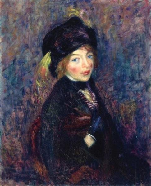 Head Of A Girl, Feather In Turban by William James Glackens