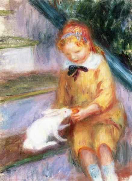 Lenna Feeding A Rabbit by William James Glackens