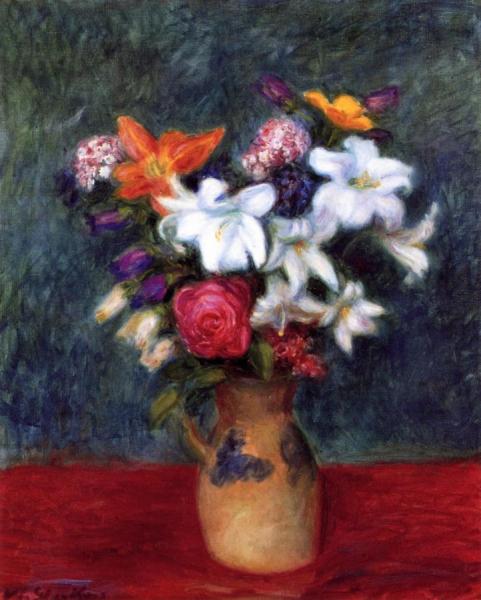 Lilies And Other Flowers In A Vase by William James Glackens