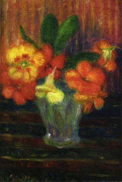 Nasturtiums In A Glass Vase by William James Glackens