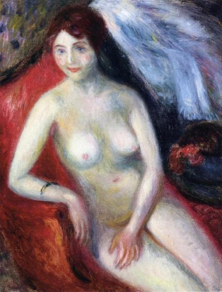 Nude On A Red Sofa by William James Glackens