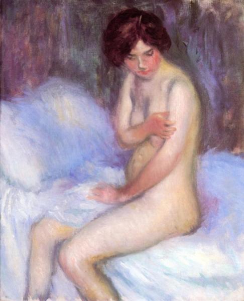 Nude Sitting On A Bed by William James Glackens