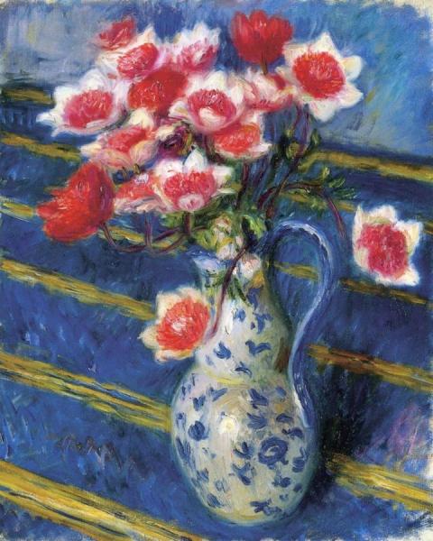 Red And White Anemones by William James Glackens