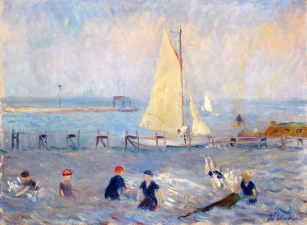 Seascape With Six Bathers, Ballport by William James Glackens