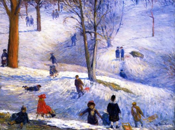 Sledding, Central Park by William James Glackens