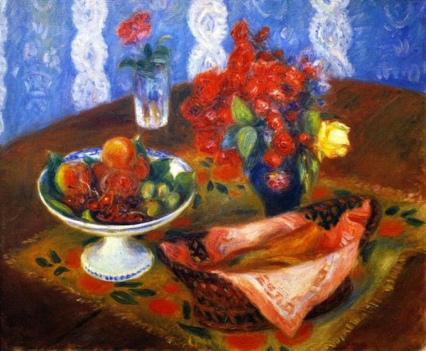 Still Life With Roses And Fruit by William James Glackens