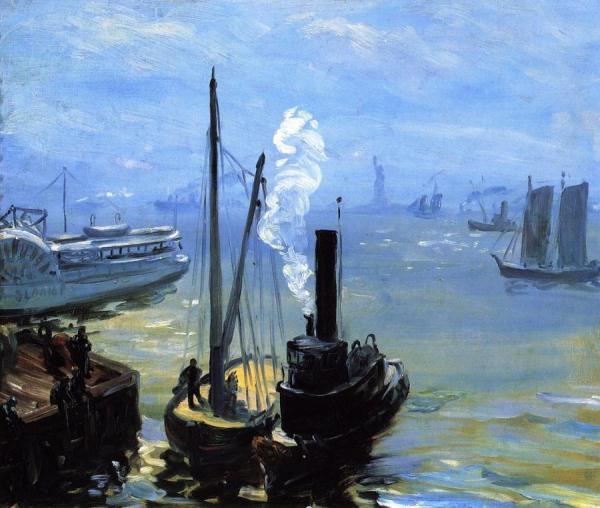 Tugboat And Lighter by William James Glackens