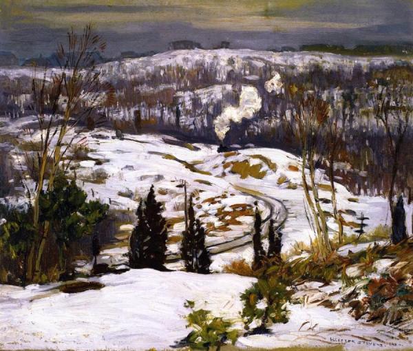 William Lester Stevens Snow Scene With Train