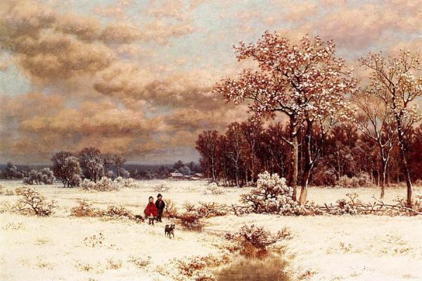 Children In A Snowy Landscape by William Mason Brown