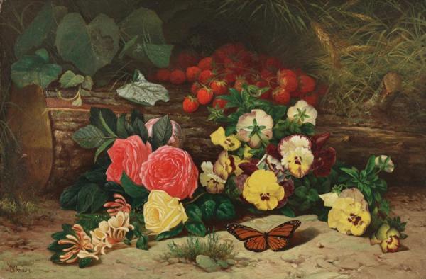 Monarch With Pansies And Fruits by William Mason Brown