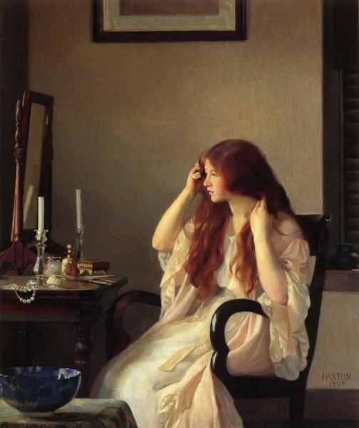 Girl Combing Her Hair by William Mcgregor Paxton