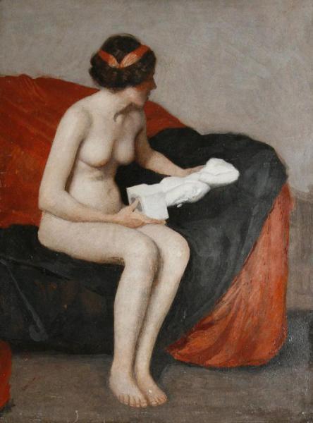 William Mcgregor Paxton Seated Nude With Sculpture