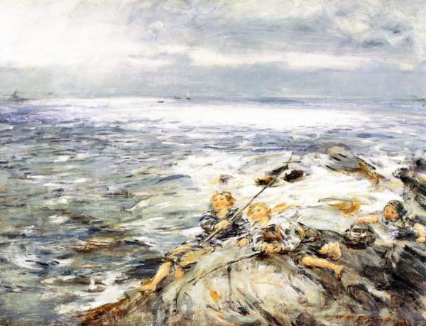 Sun On The Waters, Fishing From The Rocks At Carradale by William Mctaggart