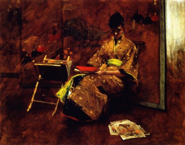 A Girl In Japanese Gown by William Merritt Chase