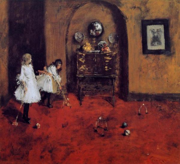 Children Playing Parlor Croquet (sketch) by William Merritt Chase