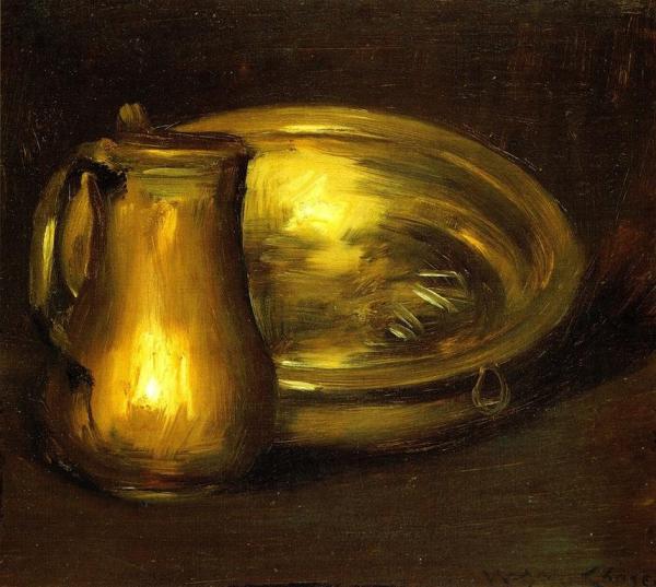 Copper Pitcher And Brass Bowl by William Merritt Chase