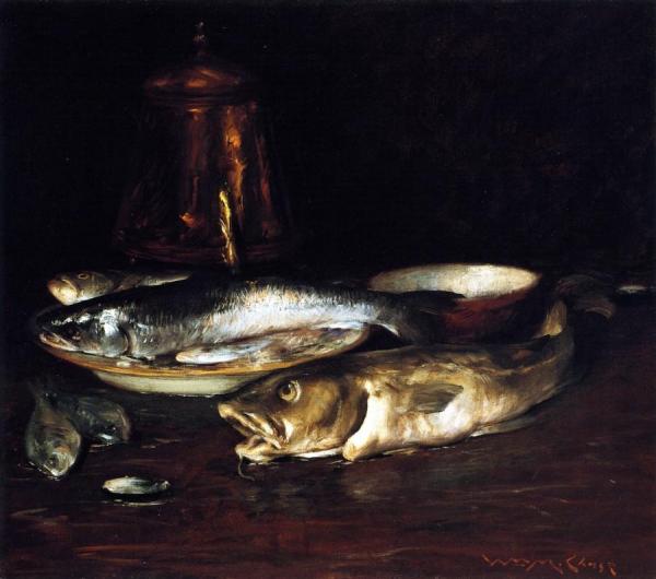 Fish, Plate And Copper Pot by William Merritt Chase