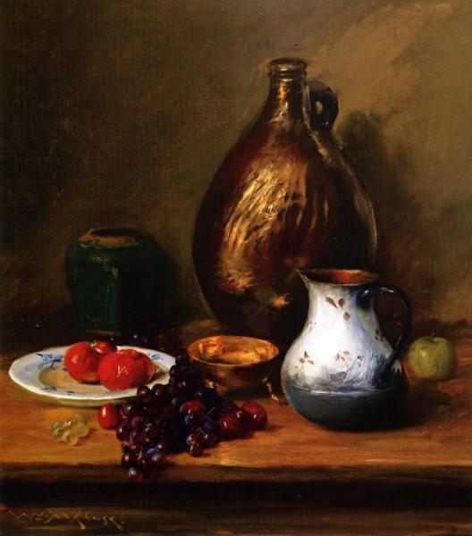 Still Life With Fruit And Pottery by William Merritt Chase