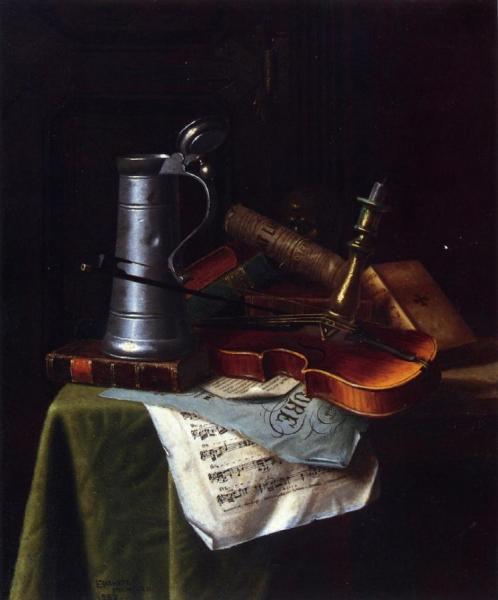 Still Life With A Violin, Pewter Tankard And Sheet Music by William Michael Harnett
