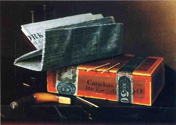 Still Life With Cigar, Pipe, New York Herald And Wiine Glass by William Michael Harnett Oil Painting Reproductions