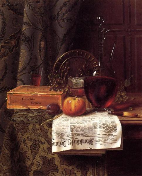 Still Life With Decanter And Frankfurter Zeitung by William Michael Harnett