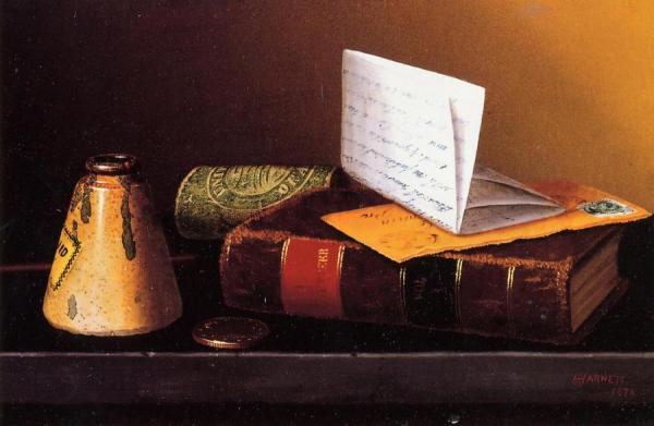 Still Life With Ink Bottle, Book And Letter by William Michael Harnett