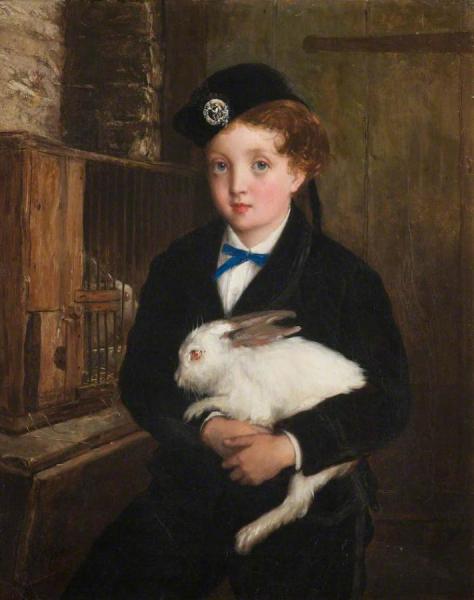 William Oliver Girl Holding A Rabbit