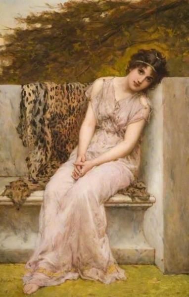 William Oliver Portrait Of A Young Woman Sitting On A Marble Seat