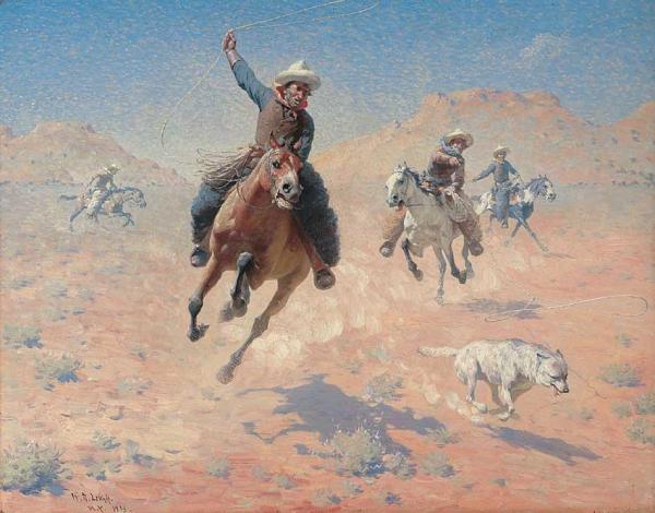 Roping The Wolf by William Robinson Leigh Oil Painting Reproductions