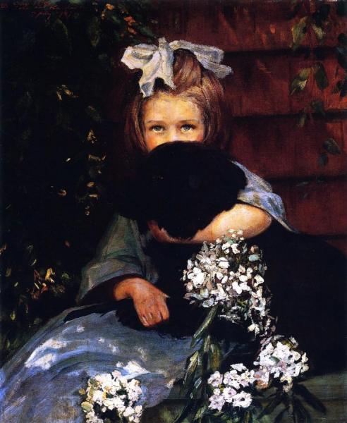 Girl In Blue With Her Dog by William Sergeant Kendall
