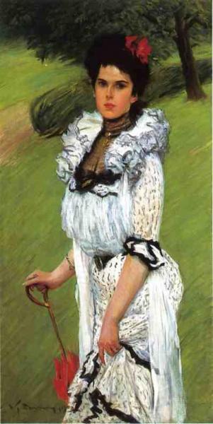 The White Dress: Portrait Of A Young Woman In A Park by William Thomas Smedley