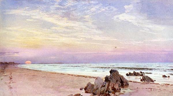 Beach With Rising Sun, New Jersey by William Trost Richards