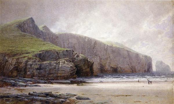 Fisherman On The Shore, Trebarwith Strand, Cornwall by William Trost Richards