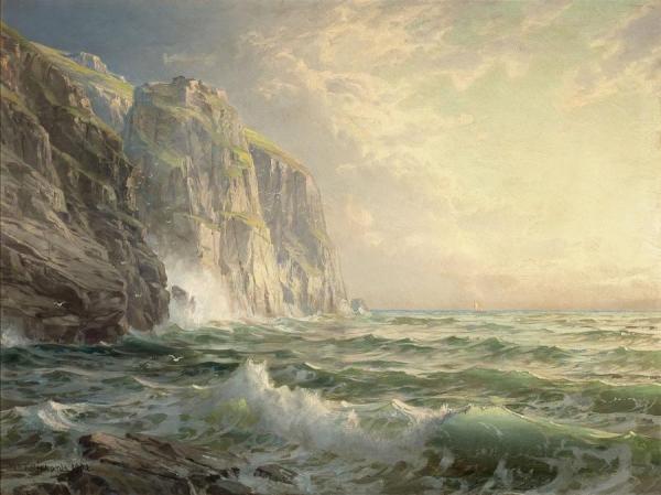 Rocky Cliff With Stormy Sea, Cornwall by William Trost Richards