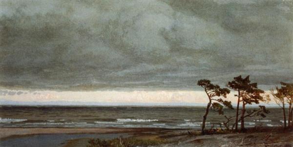 Seascape With Pines And Overhanging Clouds by William Trost Richards