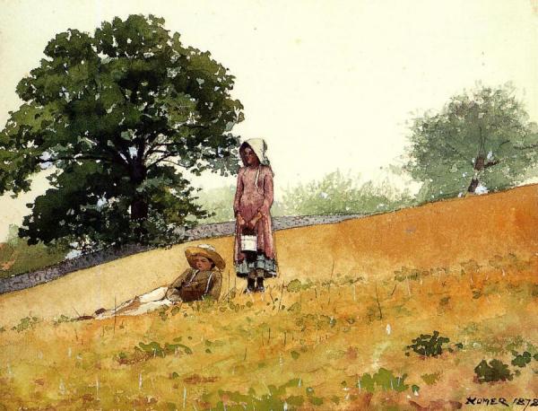 Boy And Girl On A Hillside by Winslow Homer