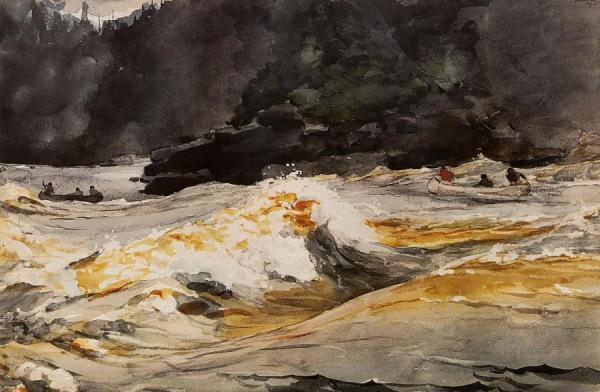 Canoes In Rapids, Saguenay River by Winslow Homer