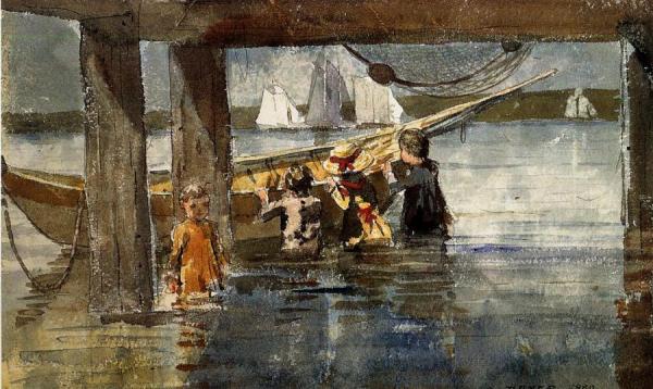 Childred Playing Under A Gloucester Wharf by Winslow Homer