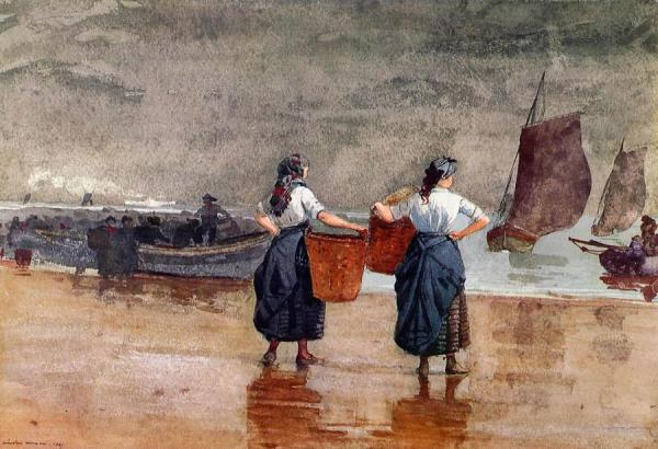 Fishergirls On The Beach, Tynemouth by Winslow Homer