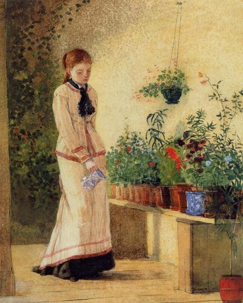 Girl Watering Plants by Winslow Homer